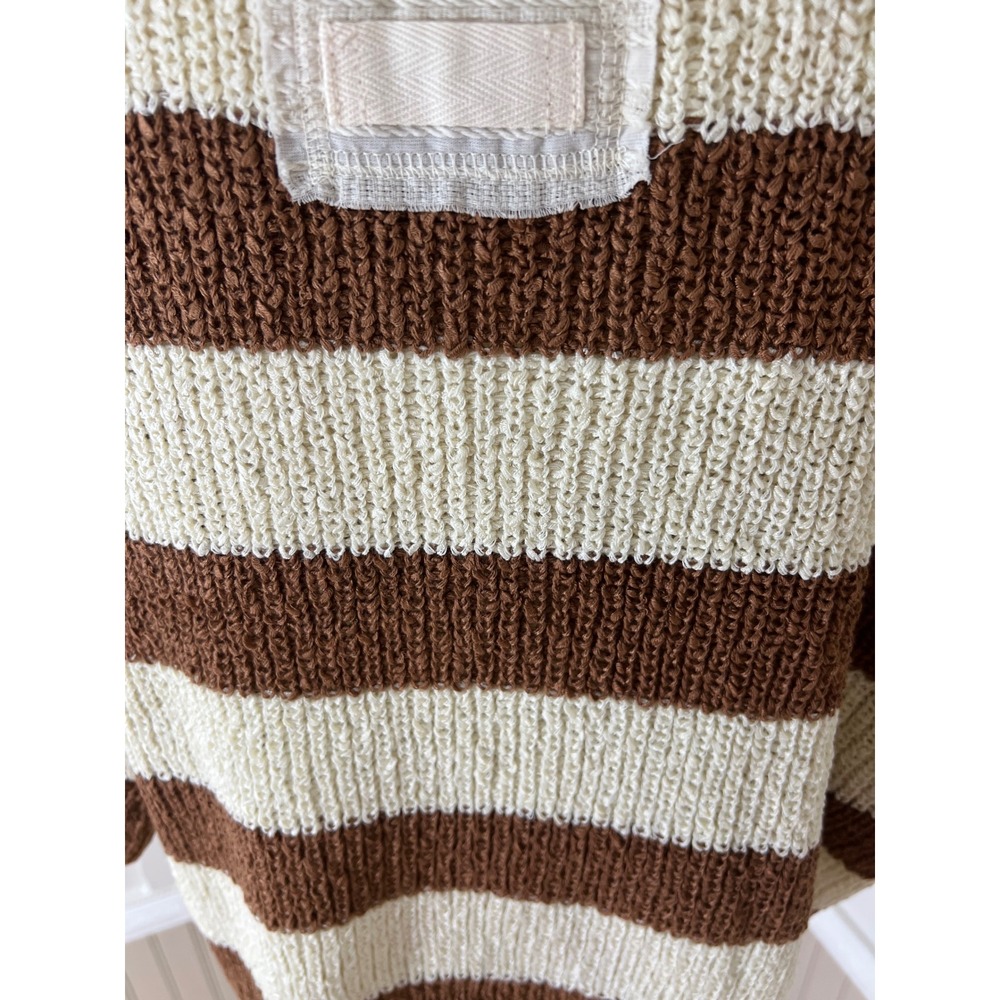 Zenana Striped Knit Sweater Deep Camel Cream V-Neck Short Sleeve L/XL - Picture 12 of 13